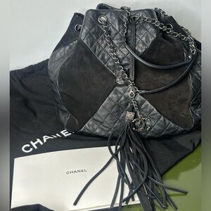 Chanel goat skin suede calf skin patchwork Drawstring purse